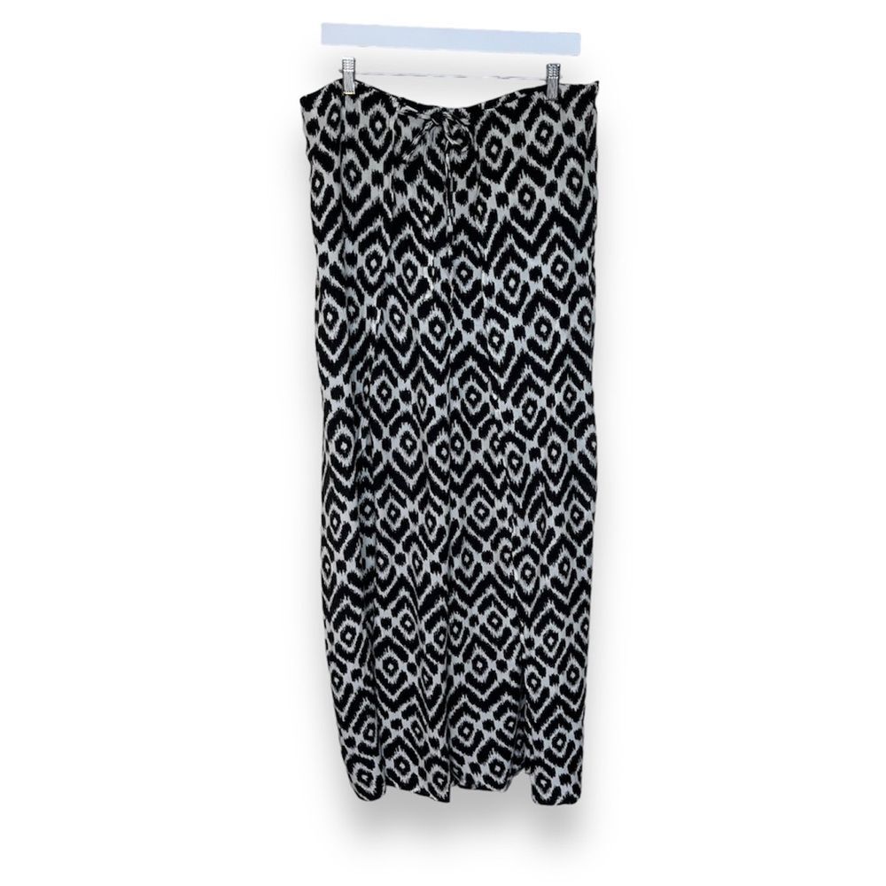 Wrap Pants Front Back Ties Black Cream Ikat Boho Festival Pants Women One Size